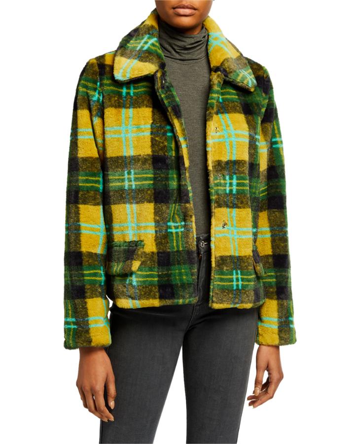 Check Print Snap-front Coat