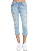 Rolled-cuff Distressed Capri Jeans