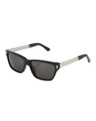 Novanta Rectangle Sunglasses W/ Chain-link Arms, Black/silver