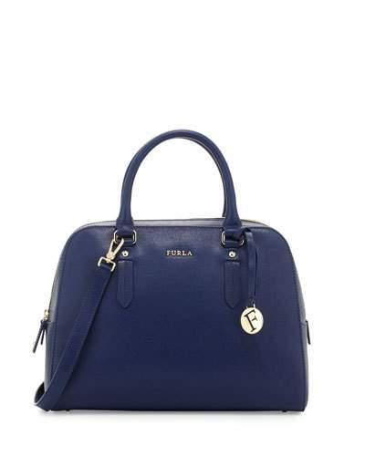 Elena Medium Leather Satchel Bag, Navy