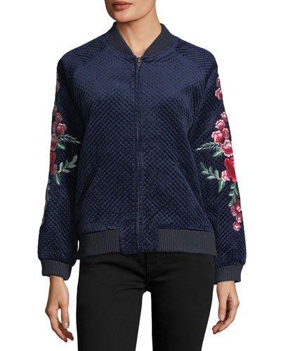Bagley Embroidered Velvet Bomber Jacket