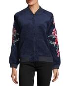 Bagley Embroidered Velvet Bomber Jacket