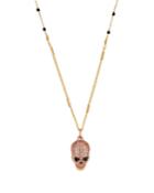 Rhinestone Skull Pendant Necklace, Rose Gold