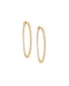 18k Yellow Gold Oval Diamond Hoop Earrings