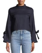 Tie-sleeve Denim Blouse