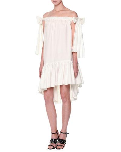 Poplin Off-the-shoulder Shift Dress, White