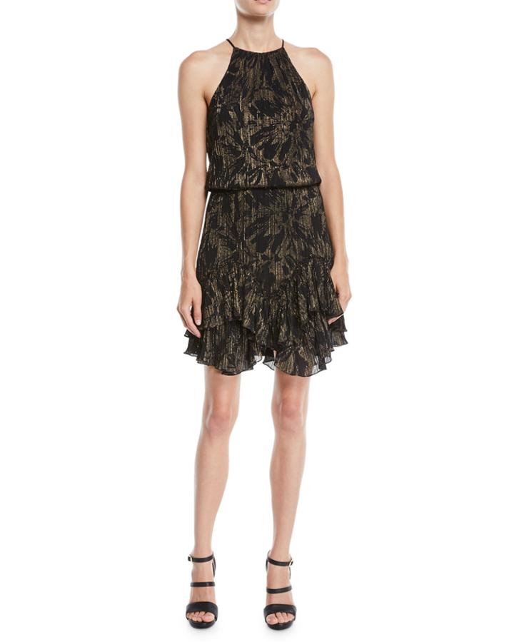 Printed Metallic Dress W/ Pleating