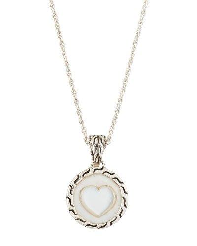 Classic Chain Silver Mother-of-pearl Heart Round Pendant Necklace
