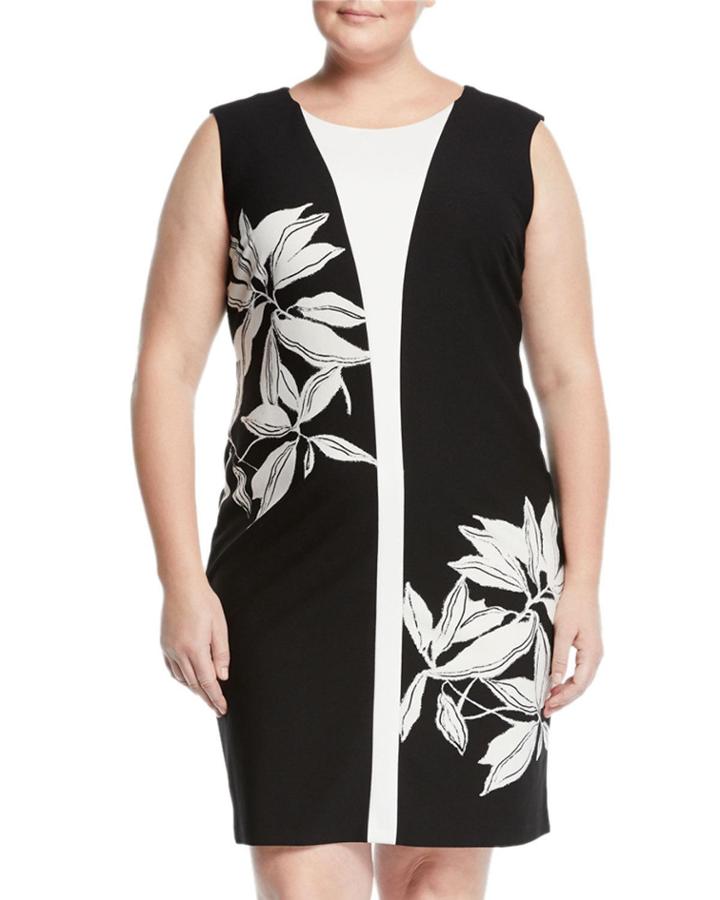 Color Block Floral Print Sheath Dress,