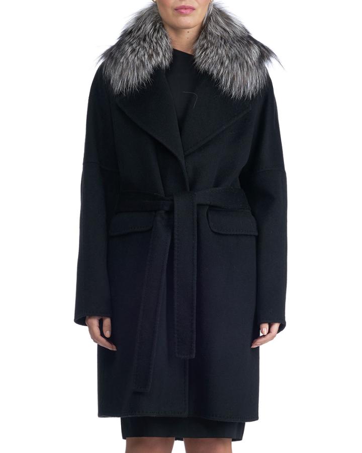 Double-face Cashmere Short Coat W/ Fox Fur Collar