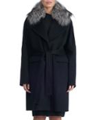 Double-face Cashmere Short Coat W/ Fox Fur Collar