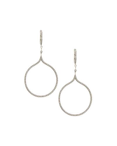14k White Gold Dangling Diamond Circle Earrings,