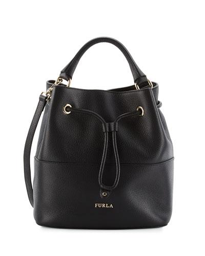 Brooklyn Leather Drawstring Hobo Bag, Onyx