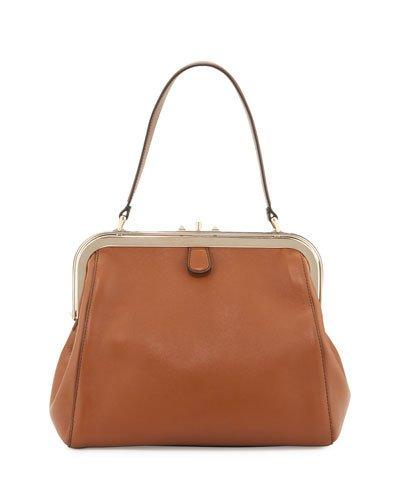 Framed Leather Satchel Bag, Taupe