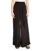 Pull-on Front-tie Wide-leg Pants, Black