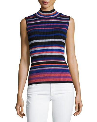 Multi-striped Knit Top, Blue/orange