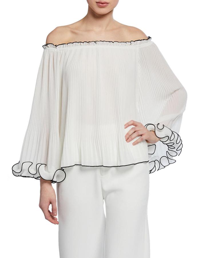 Pleated Ruffle Chiffon Blouse