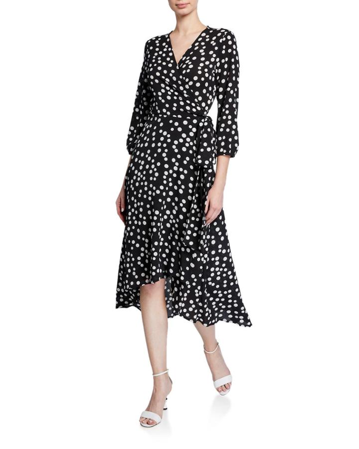 Polka Dot 3/4-sleeve High-low Wrap Dress