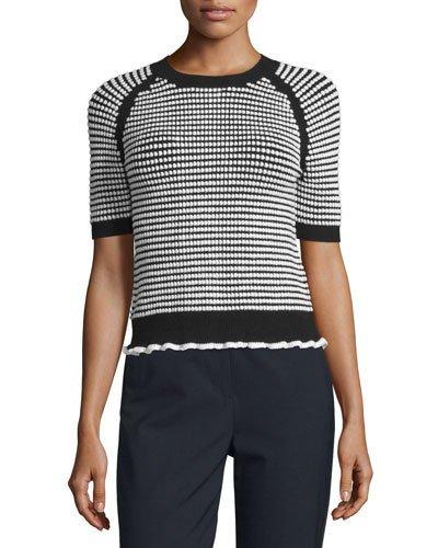 Short-sleeve Textured Raglan Top, Black/white