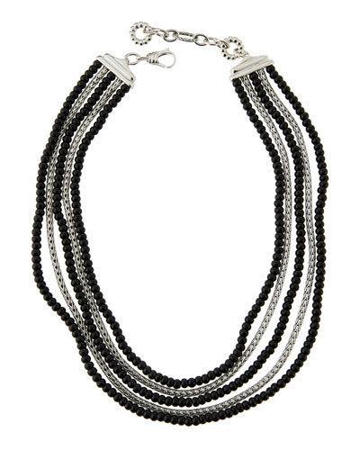 Batu Bedeg Silver 5-row Necklace W/ Black Chalcedony