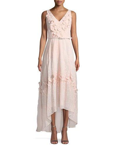 V-neck Floral Belted High-low Dress