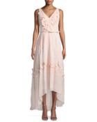 V-neck Floral Belted High-low Dress