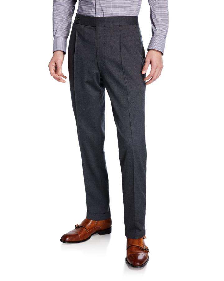Men's Single-pleat Stretch-wool Pants