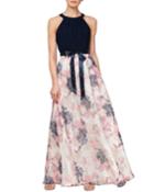 Floral-print Halter Cocktail Dress