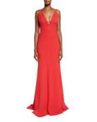 Sleeveless Double-strap Jersey Gown, Red