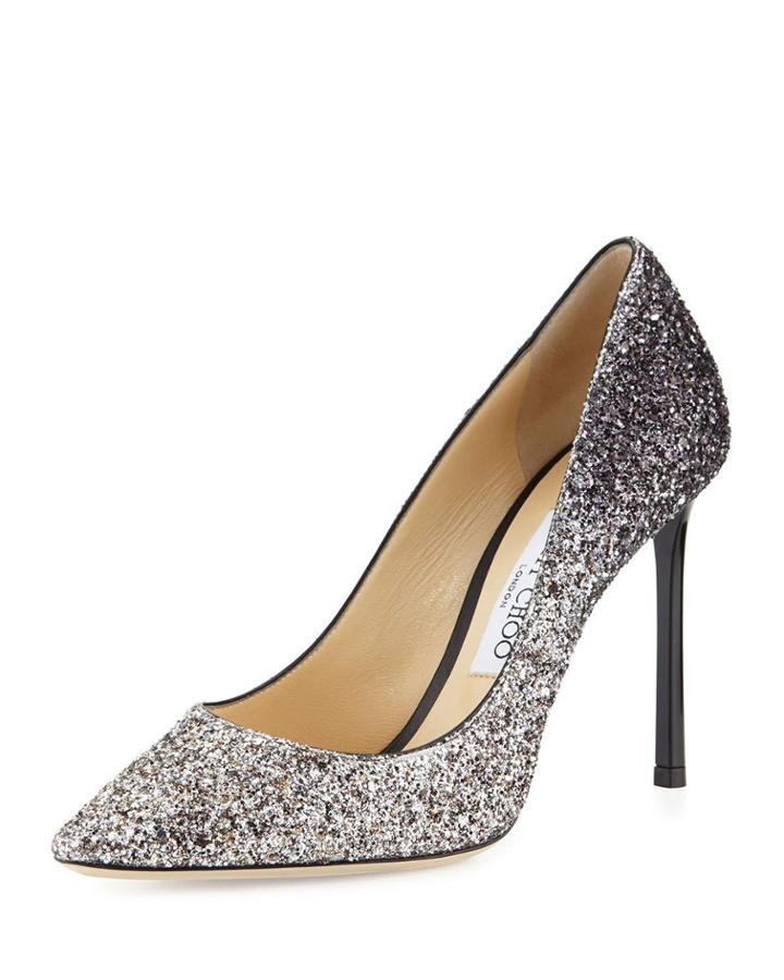 Romy Glitter Pointed-toe 100mm Pumps, Light
