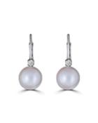 14k White Gold Diamond & Pearl Earrings