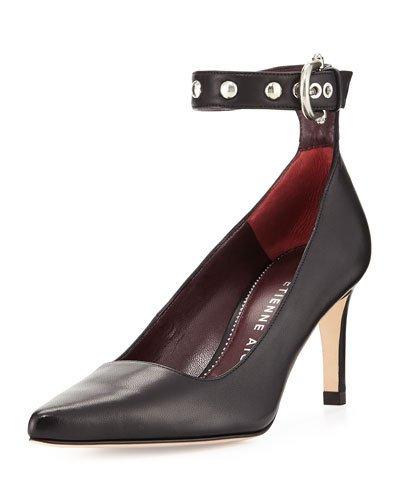 Langley Leather Ankle-wrap Pump, Black