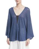 V-neck Long-sleeve Linen-silk Paillette Capelet With