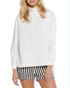 Anderson Mock-neck Long-sleeve Button-back Cotton Top