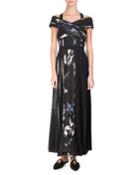 Long Pleated Floral-print Dress,