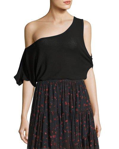 Kael Convertible Cold-shoulder Jersey Tee, Black