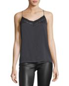 V-neck Crossover-back Silk Top W/