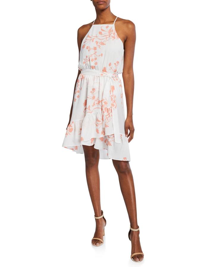 Floral-print High-low Halter Dress