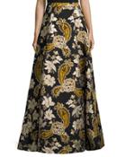 Paisley Embroidered Ball Skirt, Black/gold