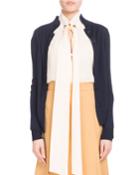 Scallop-front Collared Cardigan