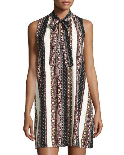 Sleeveless Neck-tie Shift Dress, White