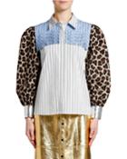Printed Puff-sleeve Fringe Blouse
