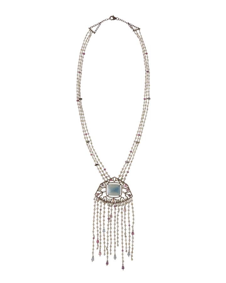 Multicolor Sapphire Pendant Necklace With Fringe