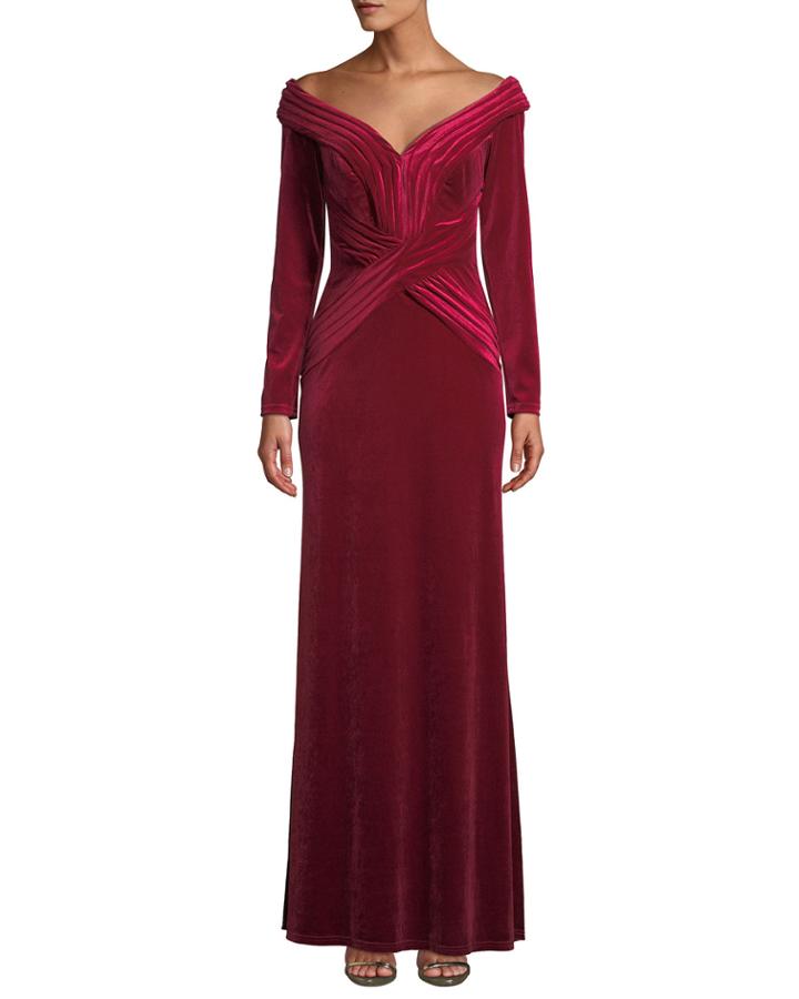 Long-sleeve Off-the-shoulder Velvet Gown