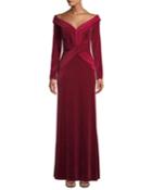 Long-sleeve Off-the-shoulder Velvet Gown