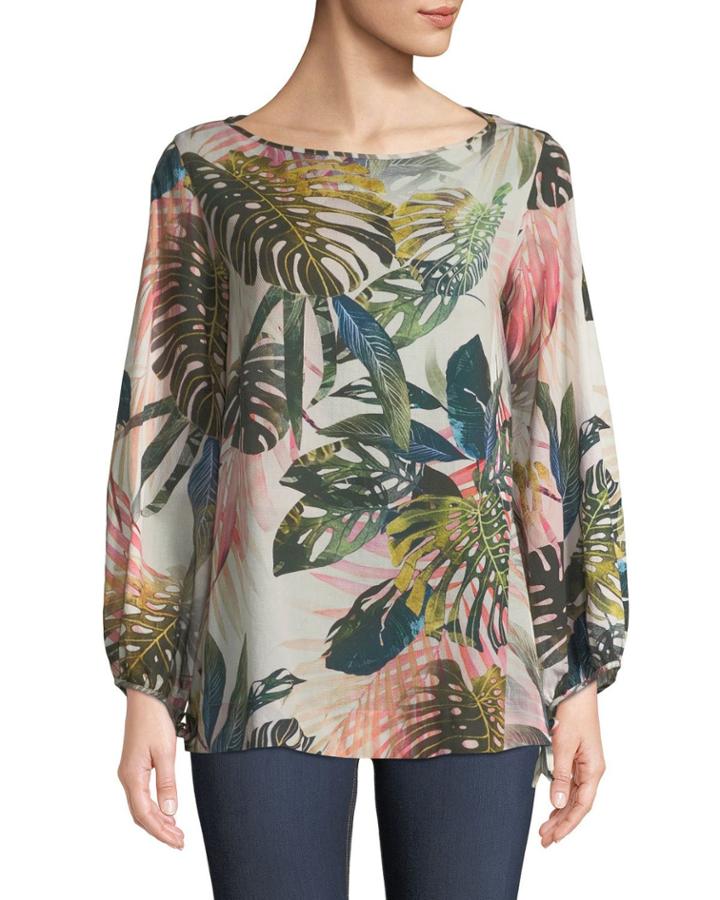 Jungle-print Blouson-sleeve Blouse