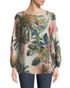 Jungle-print Blouson-sleeve Blouse