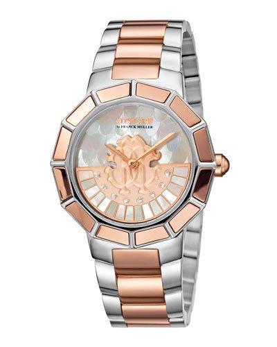37mm Men's Two-tone Bracelet Watch W/ Rotating Diamond Dial,