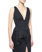 Sleeveless Plunge-neck Peplum Top, Black