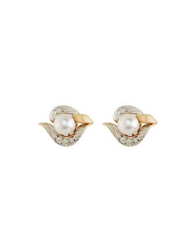 14k Twisted Pearl & Diamond Earrings